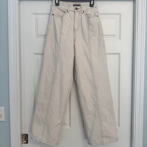 Nasty Gal Wide Leg Jeans US 4 Beige with Brown Stitching Organic Cotton